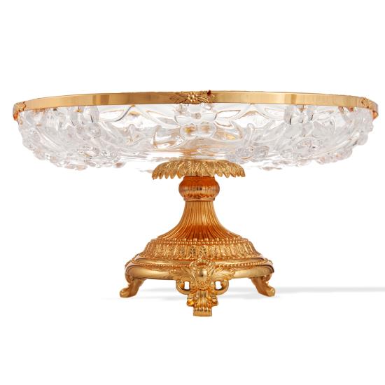 Matashi Mttsd425 Crystal 3 Sectional Compote Centerpiece Decorative Bowl Round Serving Platter With Gold Pedestal Vase Base Weddings Parties Tabletop Stand For Cakes Desserts Fruits Salad Candy
