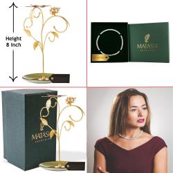 Best Ever Valentine's Day Gift - 24k Gold Plated Jewelry Stand, Elegant Floral and Butterfly Design and 16" Rhodium Plated Necklace by Matashi