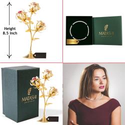 Best Ever Valentine's Day Gift - 24k Gold Plated Rose Flower with 16" Rhodium Plated Necklace by Matashi