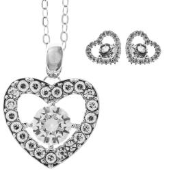 18K White Gold Plated Stud Centered Heart Earrings and Necklace set with High Quality Crystals by Matashi