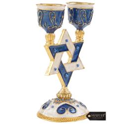 Matashi Oil Candle Holders | Displays 2 Candles | Blue, Intricate Details with Matashi Crystals | Star of David, Modern Home Décor, Religious or Personal Use