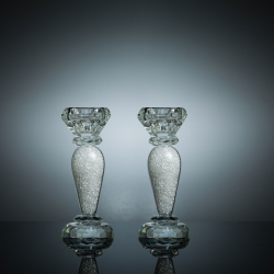 Premium 6" Crystal Candlestick (2-Piece Set) Small, Radiant Gems Inside Stem | Contemporary Elegance & Style | Modern Kitchen, Dining, or Living Room Use