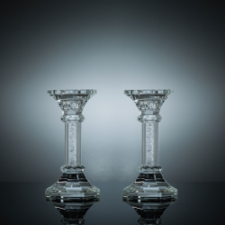 Premium 6" Crystal Candlestick (2-Piece Set) Small, Radiant Gems Inside Stem | Contemporary Elegance & Style Octagon Base| Modern Kitchen, Dining, or Living Room Use