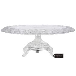 Crystal Glass Etched Cake Plate Centerpiece, Round Serving Platter with Silver Plated Pedestal Base for Weddings, Parties, Tabletop, Stand for Cakes, Desserts, Fruits, Salad, Candy by Matashi