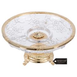 Crystal 3 Sectional Compote Centerpiece Decorative Bowl, Round Serving Platter with 24K Gold Plated Pedestal Base, for Weddings, Parties, Tabletop, Stand for Cakes, Desserts, Fruits, Salad, Candy