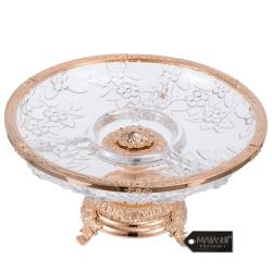 Crystal 3 Sectional Compote Centerpiece Decorative Bowl, Round Serving Platter with Rose Gold Plated Pedestal Base, for Weddings, Parties, Tabletop, Stand for Cakes, Desserts, Fruits, Salad, Candy