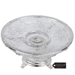 Crystal 3 Sectional Compote Centerpiece Decorative Bowl, Round Serving Platter with Silver Plated Pedestal Base, for Weddings, Parties, Tabletop, Stand for Cakes, Desserts, Fruits, Salad, Candy