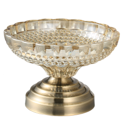 Matashi Champagne Colored Vintage High Quality Glass Candy Dish (Small) Elegant Snack Bowl for Parties Home, Office | Strong Aluminum Base | Reusable, Dishwasher Safe | Compact and Portable