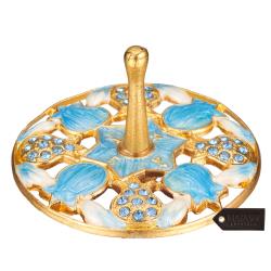 Hand-Painted Blue Pomegranate Spinning Dreidel Holiday Ornaments (Pewter) Elegant Jewish Décor | Hanging Decoration for Family or Personal Use | Gold-Plated, Vintage Design, Embellished with Matashi Crystals | Judaica