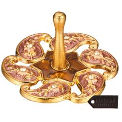 Hand-Painted Red Floral Spinning Dreidel Holiday Ornaments (Pewter) Elegant Jewish Décor | Hanging Decoration for Family or Personal Use | Gold-Plated, Vintage Design, Embellished with Matashi Crystals | Judaica