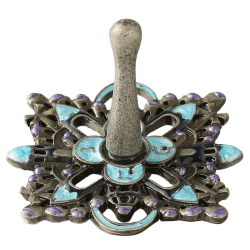 Hand-Painted Spinning Dreidel Holiday Ornaments (Pewter) Elegant Jewish Décor | Hanging Decoration for Family or Personal Use | Black Metal, Vintage Design, Embellished with Matashi Crystals | Judaica