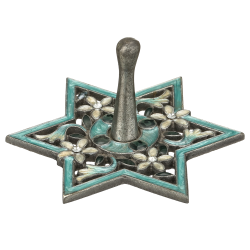Hand-Painted Blue Floral Spinning Dreidel Holiday Ornaments (Pewter) Elegant Jewish Décor | Hanging Decoration for Family or Personal Use | Gold-Plated, Vintage Design, Embellished with Matashi Crystals | Judaica