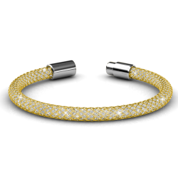 7.5" 18K Gold Plated Mesh Bangle Bracelet with Magnetic Clasp and High Quality Crystals by Matashi