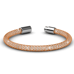 7" Rose Gold Plated Mesh Bangle Bracelet with Magnetic Clasp and High Quality Crystals by Matashi