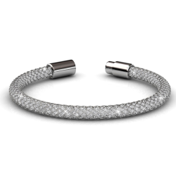 7" 18K White Gold Plated Mesh Bangle Bracelet with Magnetic Clasp and High Quality Crystals by Matashi