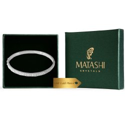 18k White Gold Plated Luxurious Cuff Bangle Bracelet with 2 Rows of Sparkling Crystal Pave Design for Women by Matashi