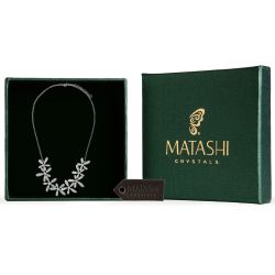 Rhodium Plated Necklace and with Flowers Design and 12" Extendable Chain with High Quality Crystals by Matashi