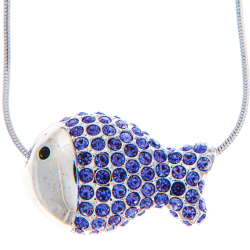 Rhodium Plated Necklace with Fish Design with a 16" Extendable Chain and High Quality Purple Crystals by Matashi