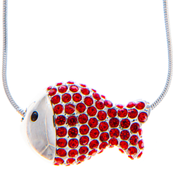 Rhodium Plated Necklace with Fish Design with a 16" Extendable Chain and High Quality Red Crystals by Matashi