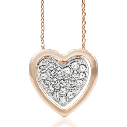 Rose & White Gold Plated Heart Pendant Necklace With Sparkling Clear Crystals by Matashi