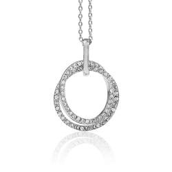 18K White Gold Plated Double Circle Pendant Necklace With Sparkling Clear Crystals by Matashi