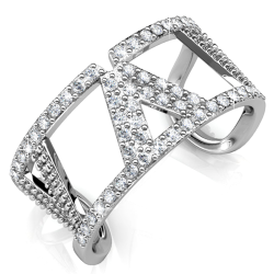 18K White Gold Plated Women's Open Back V Ring with Clear Sparkling Crystals By Matashi Size 5