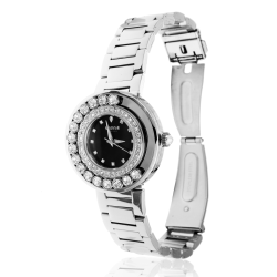 Matashi Crystals 18K White Gold Plated Womens Watch with 64 High Quality Crystals and a Shimmering Diamond with a Water Resistant Black Watch Face Surrounded by Swiveling Crystals and an Adjustable Band