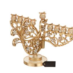 Gold Painted Dove Menorah Candelabra, Embellished with High Quality Crystals by Matashi