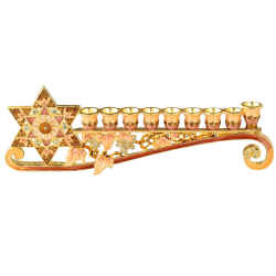 9.25" Long Hand Painted Enamel Menorah Candelabra Embellished with a Star of David Design and Embellished with Gold Accents and High Quality Crystals by Matashi