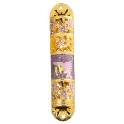 Hand Painted Enamel Mezuzah Embellished with a Floral Design with Gold Accents and High Quality Crystals by Matashi