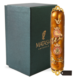 Hand Painted Enamel Mezuzah Embellished with a Dove and Hamsa Design with Gold Accents and High Quality Crystals by Matashi