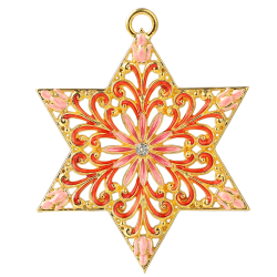 Traditional Star of David Hanging Ornament (Pewter) Classic Wall Décor | Beautiful, Gold-Plated Home Decoration | Hand-Painted Pink, Red and Gold