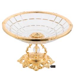 Crystal Candy Centerpiece Decorative Bowl Plate Dish, Round Serving Platter with 24K Gold Plated Pedestal and Crystal Ball Base for Weddings, Parties, Tabletop, Stand for Cakes, Desserts, Fruits, Salad, Candy by Matashi