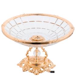 Crystal Candy Centerpiece Decorative Bowl Plate Dish, Round Serving Platter with Rose Gold Plated Pedestal and Crystal Ball Base for Weddings, Parties, Tabletop, Stand for Cakes, Desserts, Fruits, Salad, Candy by Matashi