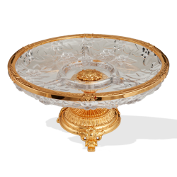 Matashi Mttsd425 Crystal 3 Sectional Compote Centerpiece Decorative Bowl Round Serving Platter With Gold Pedestal Vase Base Weddings Parties Tabletop Stand For Cakes Desserts Fruits Salad Candy