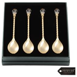 Matashi 24K Gold Plated Crystal Topped Dessert Spoon for Dinner Party Great for Testing Sampling Appetizers Corporate Gifts  (Set of 4)