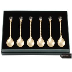 24K Gold Plated Crystal Topped Dessert Spoons by Matashi (Set of 6)